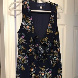 Navy Floral Romper with Tie Front
